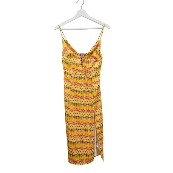 Urban Outfitters Mariah Lace Up Yellow Print Midi Slip Dress Size S - Picture 5 of 10